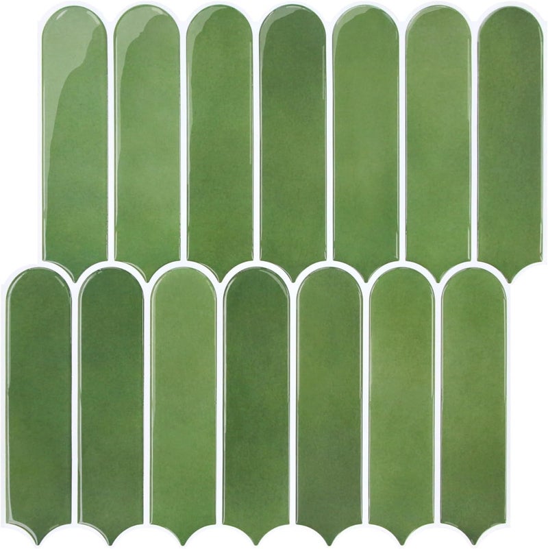 Commomy Thicker Green Peel and Stick Tile Backsplash - 10 pcs of 12" x 12" - 3D Adhesive Peel and Stick Backsplash for Kitchen, Bathroom, Removable, Waterproof, Vinyl Wall Tile - Image 1